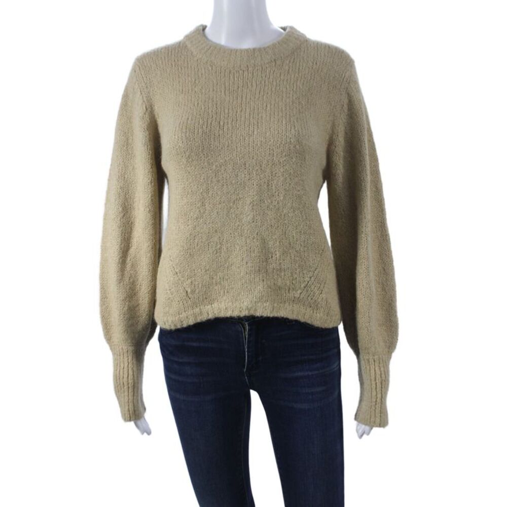 Eleven Six Women Beige Suri Alpaca Pullover Sweater Crew Neck Size S